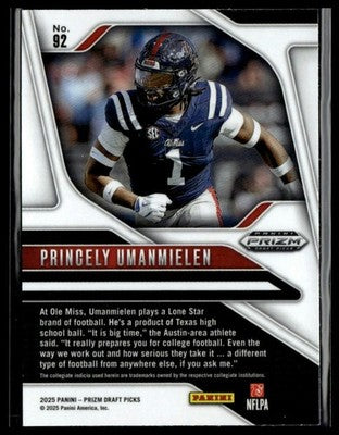 2025 Panini Prizm Draft Picks #92 Princely Umanmielen Prizms Silver