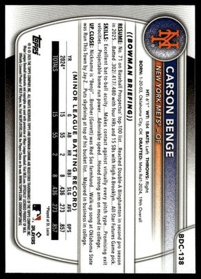 2025 Bowman Draft #BDC-138 Carson Benge Chrome