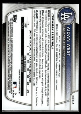 2025 Bowman Draft #BDC-6 Aidan West Chrome