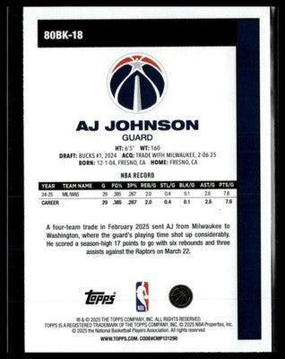 2025-26 Topps #80BK-18 AJ Johnson 1980-81 Topps Basketball
