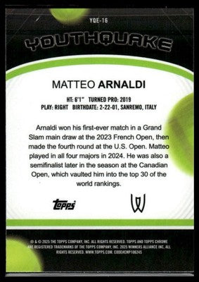 2025 Topps Chrome #YQE-16 Matteo Arnaldi Youthquake Geometric Refractor