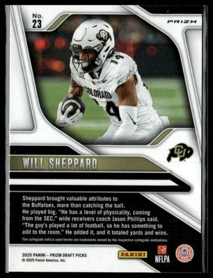 2025 Panini Prizm Draft Picks #23 Will Sheppard Prizms Red Wave