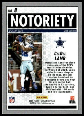 2025 Panini Mosaic #8 CeeDee Lamb Notoriety
