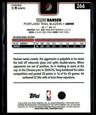 2025-26 Topps Chrome #266 Yang Hansen X-Fractors