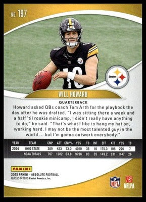 2025 Panini Absolute #197 Will Howard Yellow