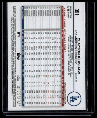 2024 Topps #351 Clayton Kershaw Gold #/2024