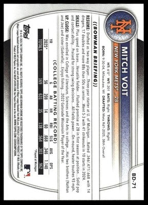2025 Bowman Draft #BD-71 Mitch Voit