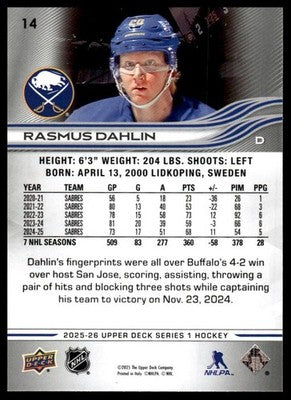 2025-26 Upper Deck #14 Rasmus Dahlin