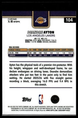2025-26 Topps Chrome Update #104 Deandre Ayton