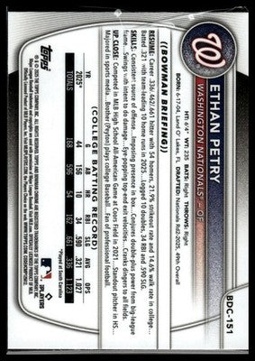 2025 Bowman Draft #BDC-151 Ethan Petry Chrome
