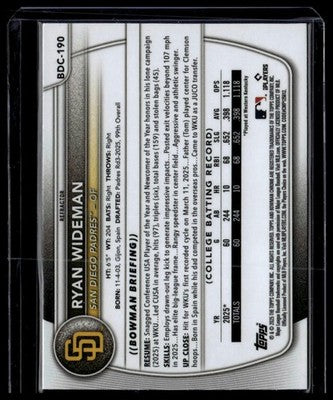 2025 Bowman Draft #BDC-190 Ryan Wideman Chrome Refractor