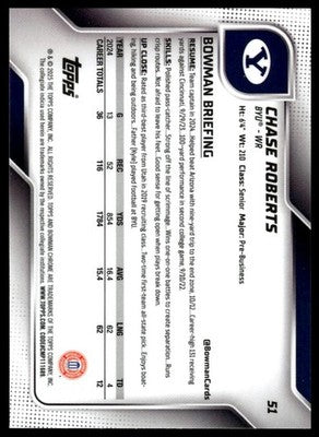 2025 Bowman University Chrome #51 Chase Roberts