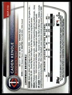 2025 Bowman #BCP-113 Caden Kendle Chrome Prospects