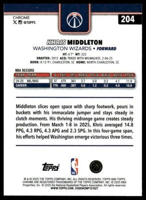 2025-26 Topps Chrome #204 Khris Middleton