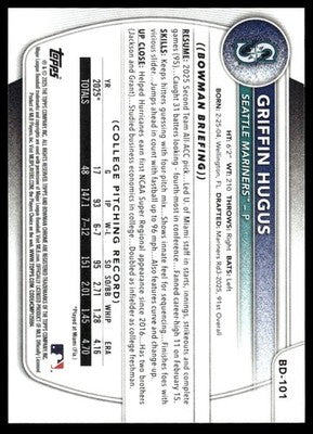2025 Bowman Draft #BD-101 Griffin Hugus