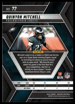 2025 Panini Mosaic #72 Quinyon Mitchell