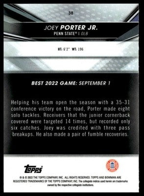 2022-23 Bowman's Best University #38 Joey Porter Jr. Refractor