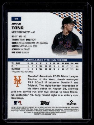 2026 Topps Pristine #88 Jonah Tong Green Refractor #/150