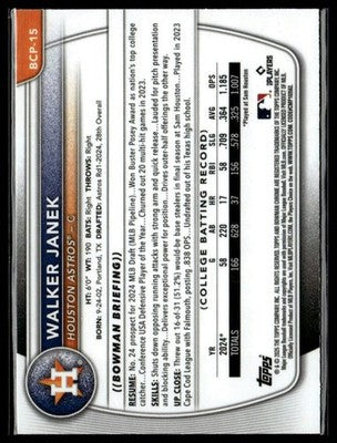 2025 Bowman #BCP-15 Walker Janek Chrome Prospects Mojo Refractor