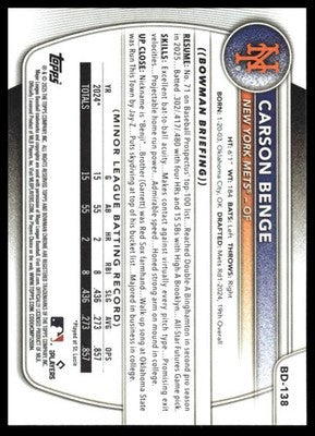 2025 Bowman Draft #BD-138 Carson Benge