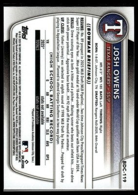 2025 Bowman Draft #BD-119 Josh Owens