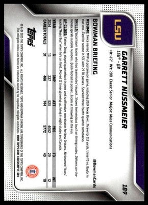2025 Bowman University Chrome #189 Garrett Nussmeier