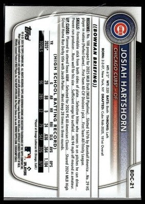 2025 Bowman Draft #BD-21 Josiah Hartshorn