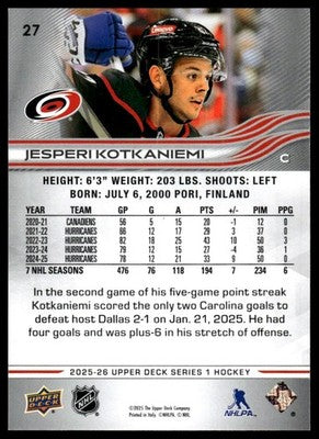 2025-26 Upper Deck #27 Jesperi Kotkaniemi