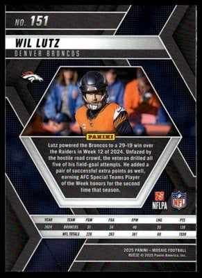 2025 Panini Mosaic #151 Wil Lutz