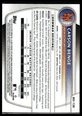 2025 Bowman Draft #BD-138 Carson Benge