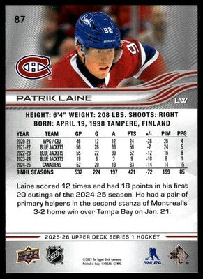 2025-26 Upper Deck #87 Patrik Laine