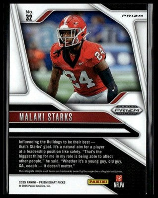 2025 Panini Prizm Draft Picks #32 Malaki Starks Prizms Snakeskin