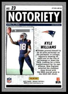 2025 Panini Mosaic #23 Kyle Williams Notoriety Mosaic Red