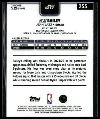2025-26 Topps Chrome #255 Ace Bailey