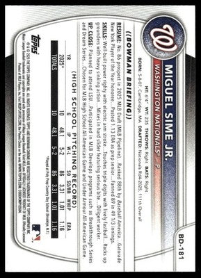 2025 Bowman Draft #BD-181 Miguel Sime Jr.