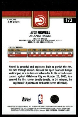 2025-26 Topps Chrome Update #173 Asa Newell