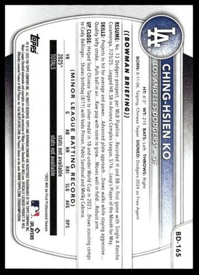 2025 Bowman Draft #BD-165 Ching-Hsien Ko