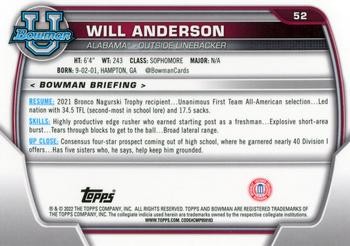 2022 Bowman University Chrome #52 Will Anderson
