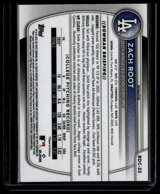 2025 Bowman Draft #BDC-22 Zach Root Chrome