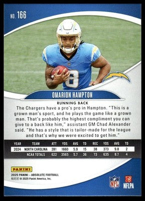 2025 Panini Absolute #166 Omarion Hampton Blue