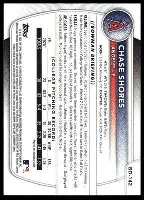 2025 Bowman Draft #BD-142 Chase Shores