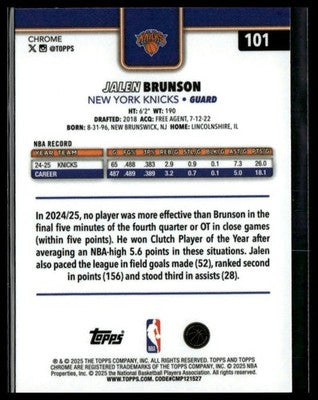2025-26 Topps Chrome #101 Jalen Brunson