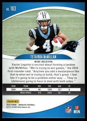 2025 Panini Absolute #183 Tetairoa McMillan Blue