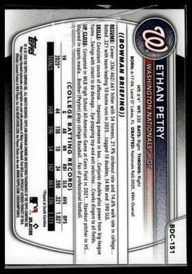 2025 Bowman Draft #BDC-151 Ethan Petry Chrome
