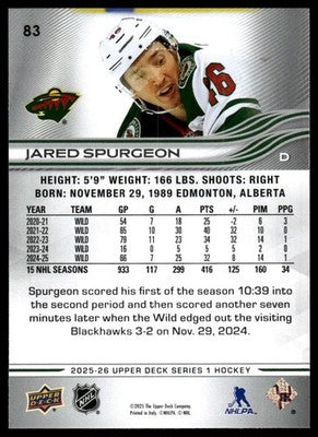 2025-26 Upper Deck #83 Jared Spurgeon