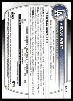 2025 Bowman Draft #BD-6 Aidan West