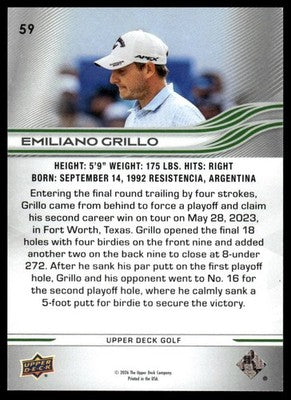 2026 Upper Deck #59 Emiliano Grillo Exclusives #/100