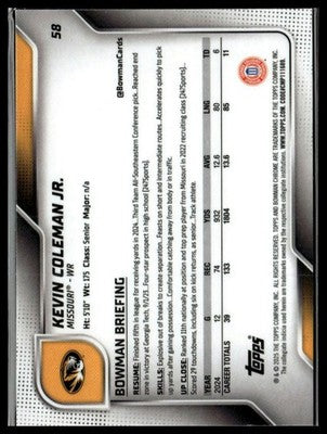 2025 Bowman University Chrome #58 Kevin Coleman Jr.