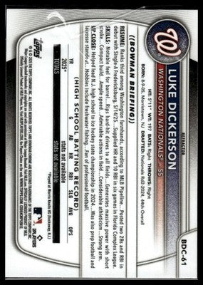 2025 Bowman Draft #BD-61 Luke Dickerson