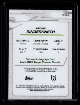 2026 Topps Chrome #AT-ARH Arthur Rinderknech Base Autographs II